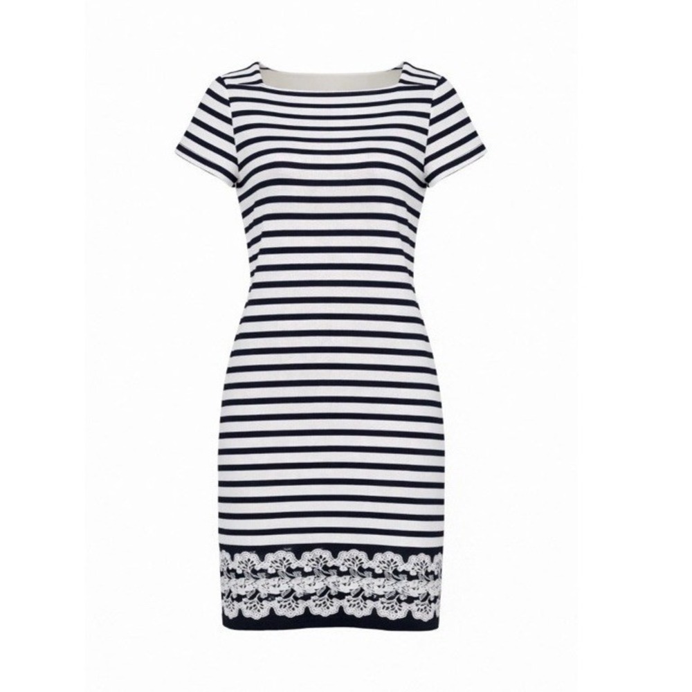 Talbots‎ Women's MP Stripe Knit Shift Dress Lace Hem Casual Nautical Preppy NWT